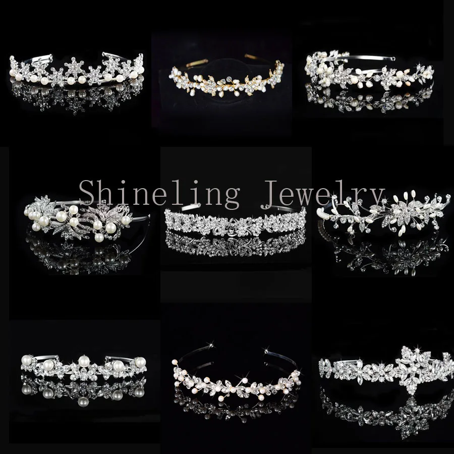 

SLBRIDAL Alloy Wedding Tiara Rhinestones Headband Crystal Bridal Crown Headpiece Pearls Wedding Hair accessories Women Jewelry