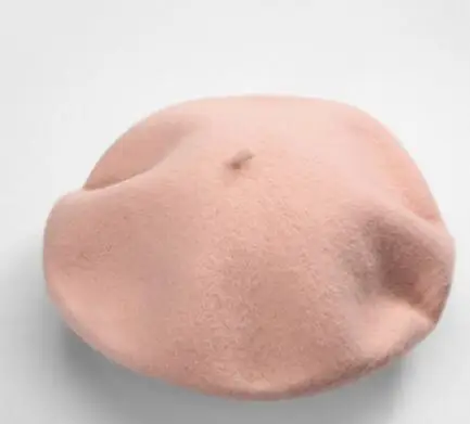 light pink Высокое качество, чистая шерсть, Женский вязаный берет, зимний теплый женский Британский стиль, женский берет художника, одноцветные шапки - Цвет: light pink