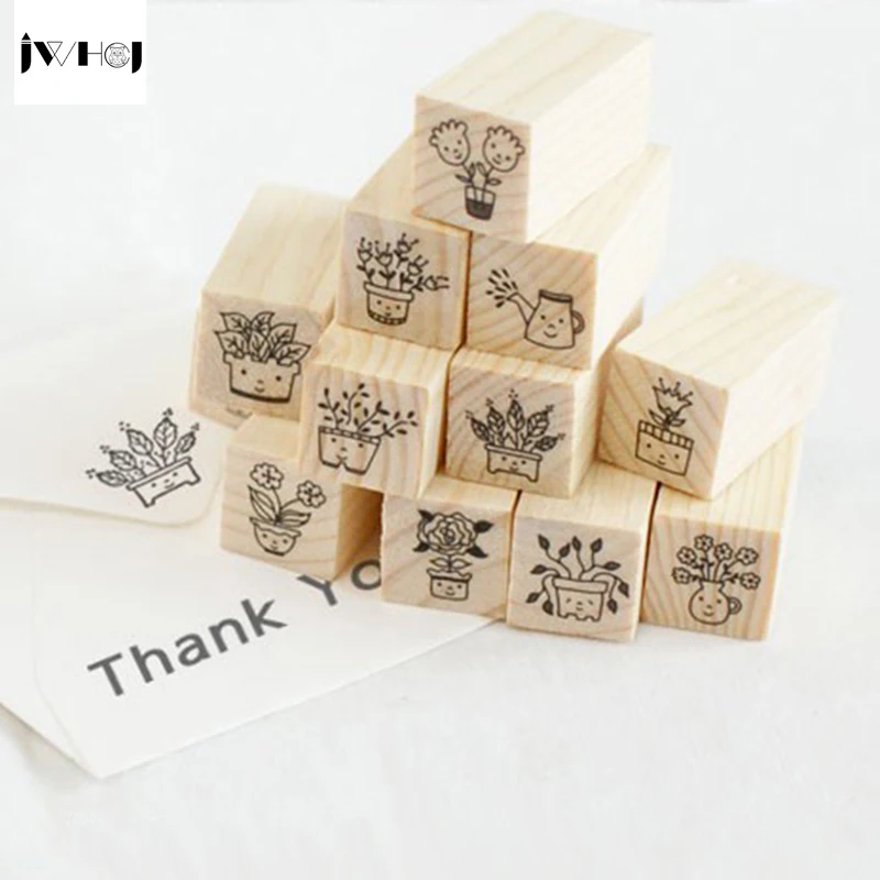 12 шт./компл. милый деревянный комплект резиновых штампов для скрапбукинга|wooden rubber