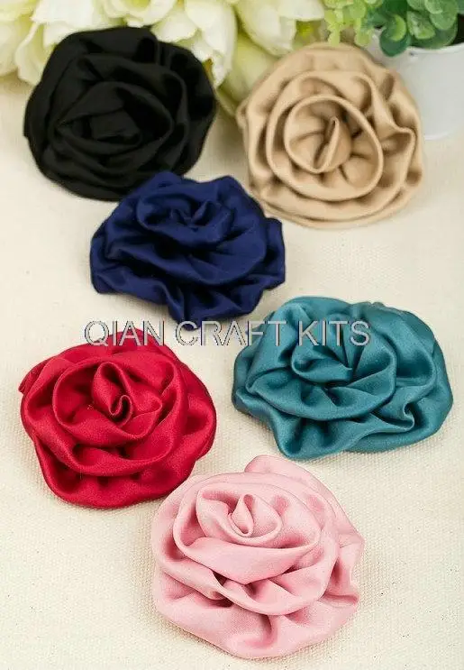 

Set of 40 pcs Big Satin Rosette Rolled Fabric flower rose in mixed colors (50mm-65mm)