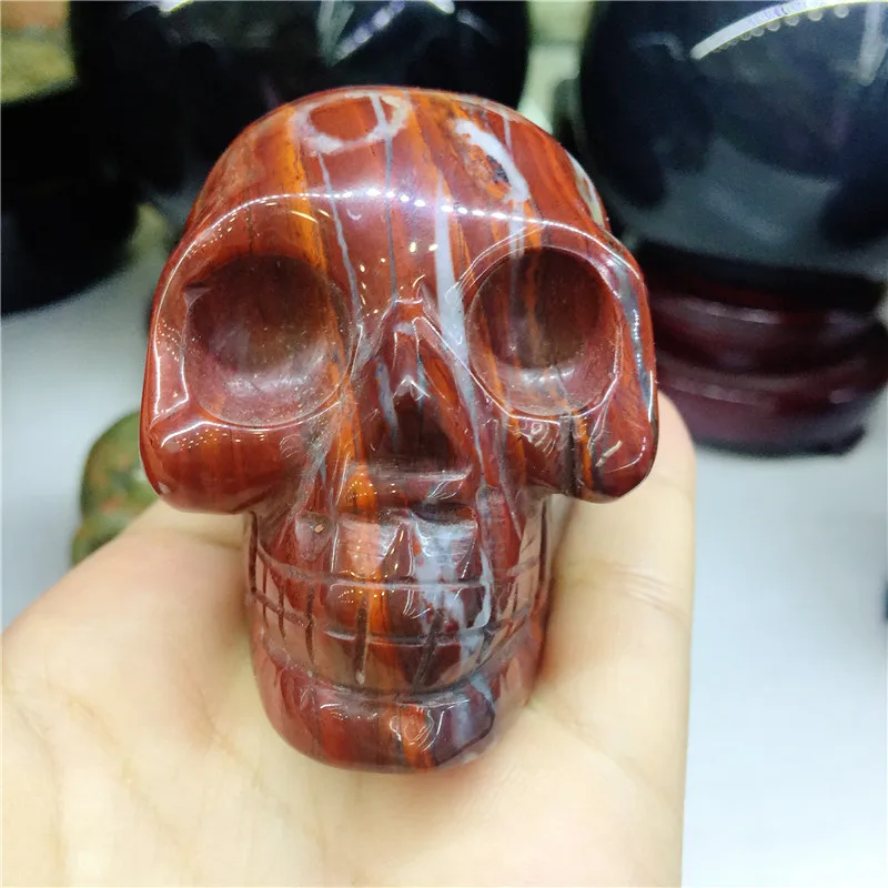 1 шт. ручная работа натуральный тигровый глаз порошок череп Хрустальная резная