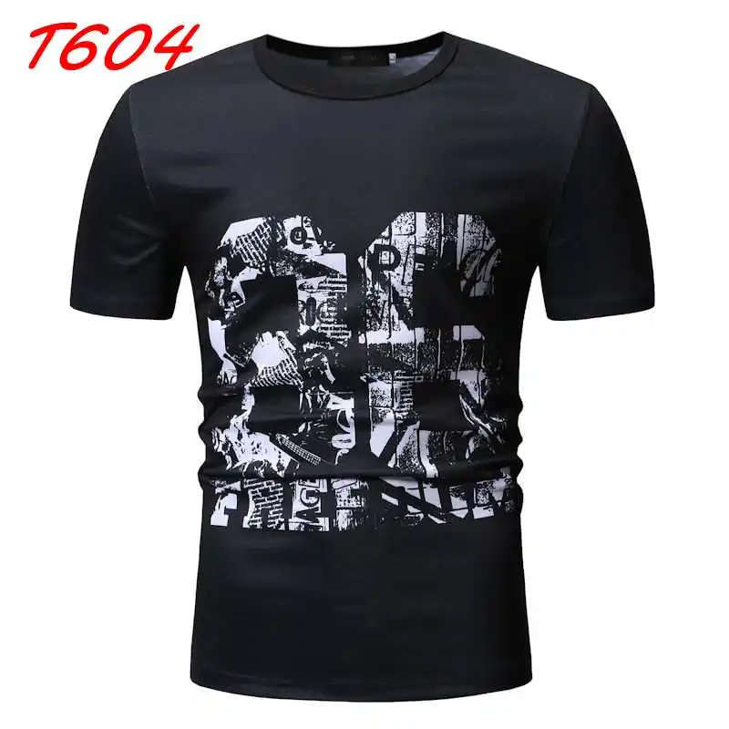 T604-Black Летняя Новинка, модная мужская футболка с коротким рукавом и принтом, Повседневная футболка с круглым вырезом и цветочным принтом, различные цвета и стили - Цвет: T604-Black