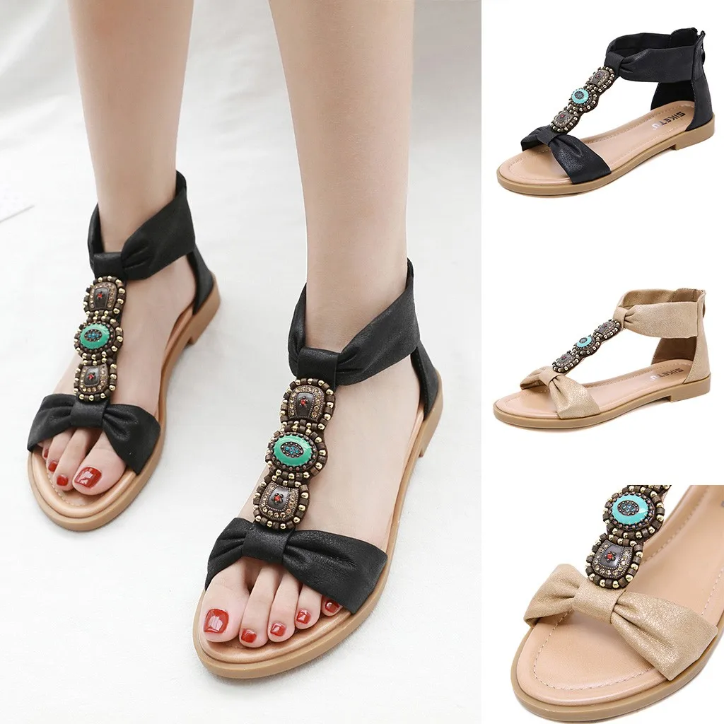 SAGACE; Новинка года; женские босоножки на платформе; chaussures femme; Женская обувь в богемном стиле; Ретро; римские повседневные сандалии на плоской подошве, украшенные жемчугом и кристаллами, на молнии
