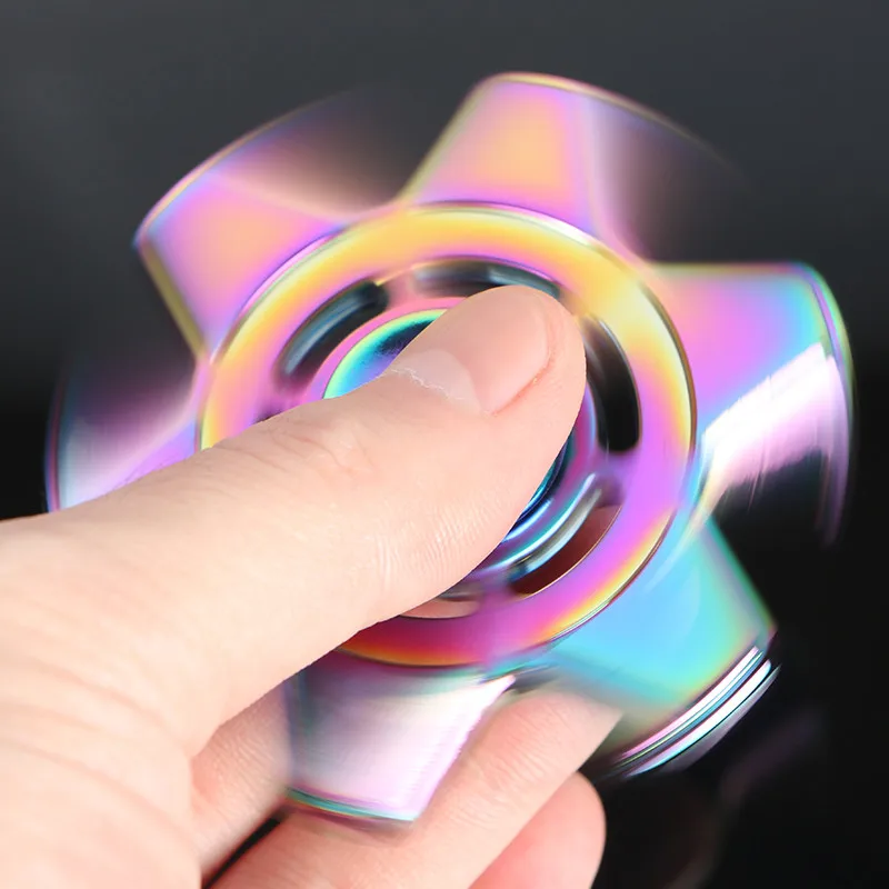 Цветной шестизвездный трёхспиннер игрушка фиджет металлический ручной Спиннер