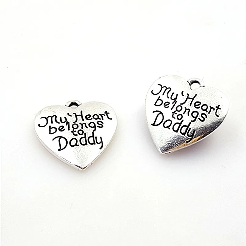 

50pcs 20mm Lettering "my heart belongs to daddy" Charm Inspiration Word Pendant DIY Metal Bracelet Necklace Jewelry Findings