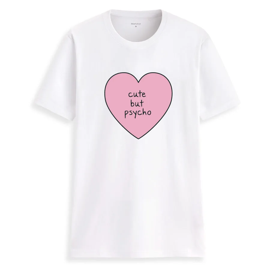 Женские летние Забавные футболки милые но Психо буквы с милым сердцем