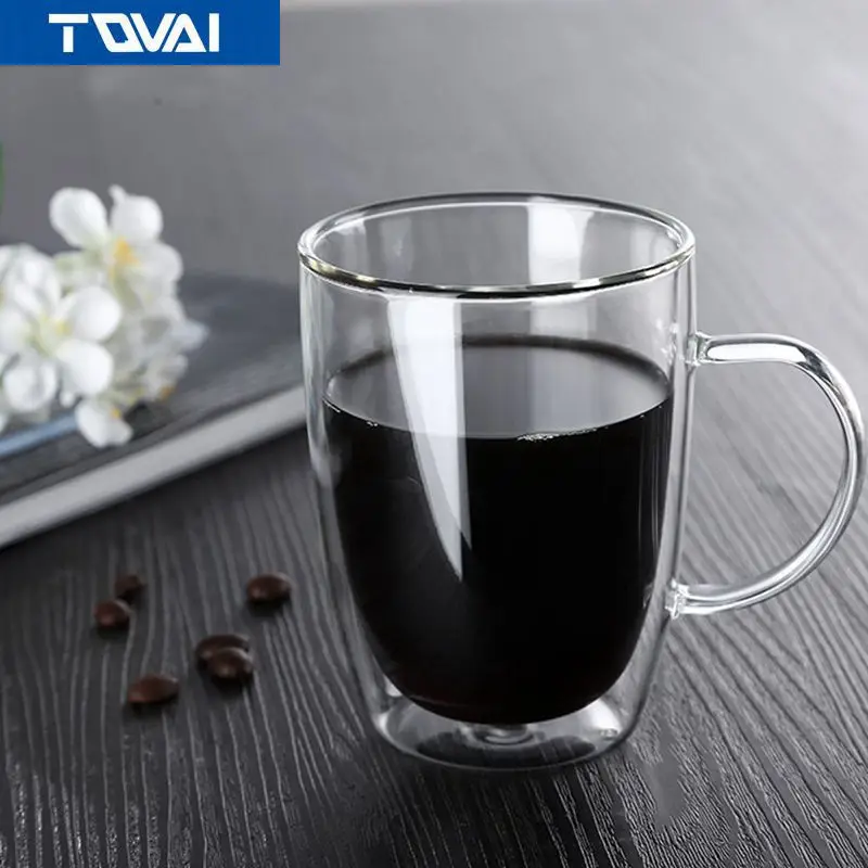 TQVAI-Double Glass 280ml Heat-resistant Coffee Cups Fashion |