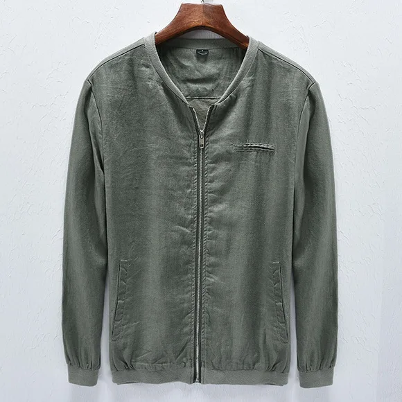 army green Бренд, осенне-зимние льняные куртки для мужчин, армейский зеленый цвет, стоячий воротник, одноцветная куртка, Мужская Удобная верхняя одежда, мужская куртка, chaqueta jas - Цвет: army green