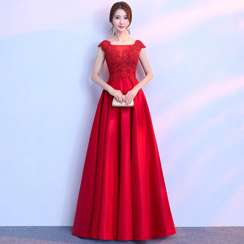 

Chinese Red Long Women Cheongsam Sexy Lace Hollow Out Qipao Noble Ladies Evening Party Dresses Stage Performance Clothes