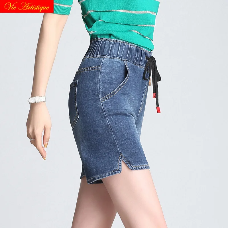 denim jeans blue shorts women's femme ete 2018 summer high waist plus size booty woman ladies sexy casual cotton elastic | Женская