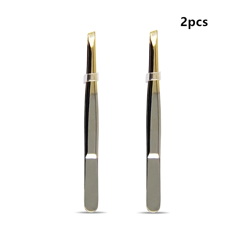 2pcs 1 шт. пинцет для бровей Pro 24K золото нержавеющая сталь Наклонный наконечник глаза Пинцет зажим для лица удаление волос Макияж инструменты - Цвет: 2pcs