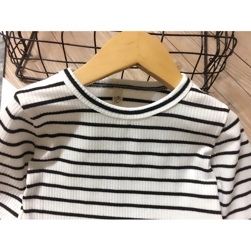 Зимняя одежда для маленьких девочек комплекты одежды футболка в полоску с