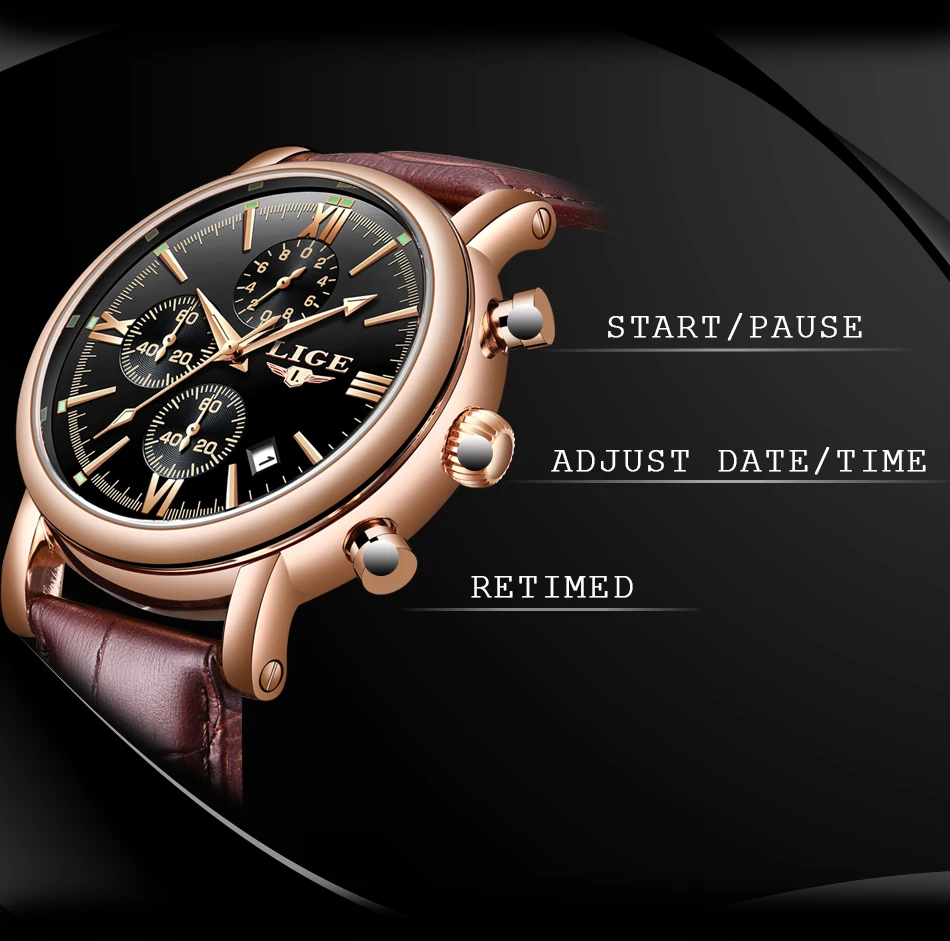 Reloj Hombre LIGE Горячие мужские s часы модный подарок спортивный хронограф римские цифровые кварцевые наручные часы мужские кожаные водонепроницаемые часы