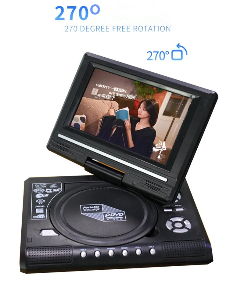 DVD VCD плееры 7,8 дюймов портативный EVD плеер HD tv с аналоговым USB кард-ридером игры поворотный HD экран MP3 видео машина динамик