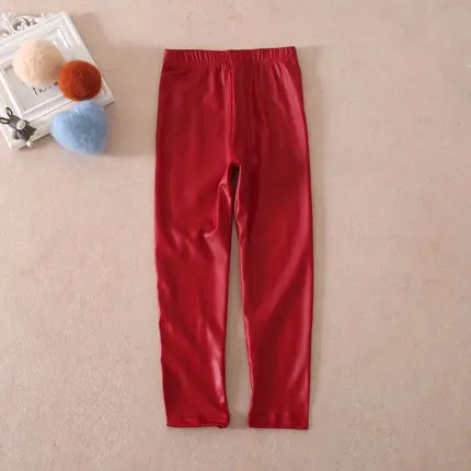 thin red Леггинсы для девочек От 2 до 12 лет весна детские штаны Дети искусственная кожа обтягивающие штаны черные тонкие модные женские туфли детская одежда - Цвет: thin red