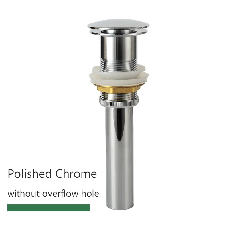 Chrome no hole Качественный латунный умывальник для ванной комнаты Pop Up Слив с переливом дизайн черный/белый/хромированный/циркониевое золото/розовое золото/шар 6 цветов - Цвет: Chrome no hole