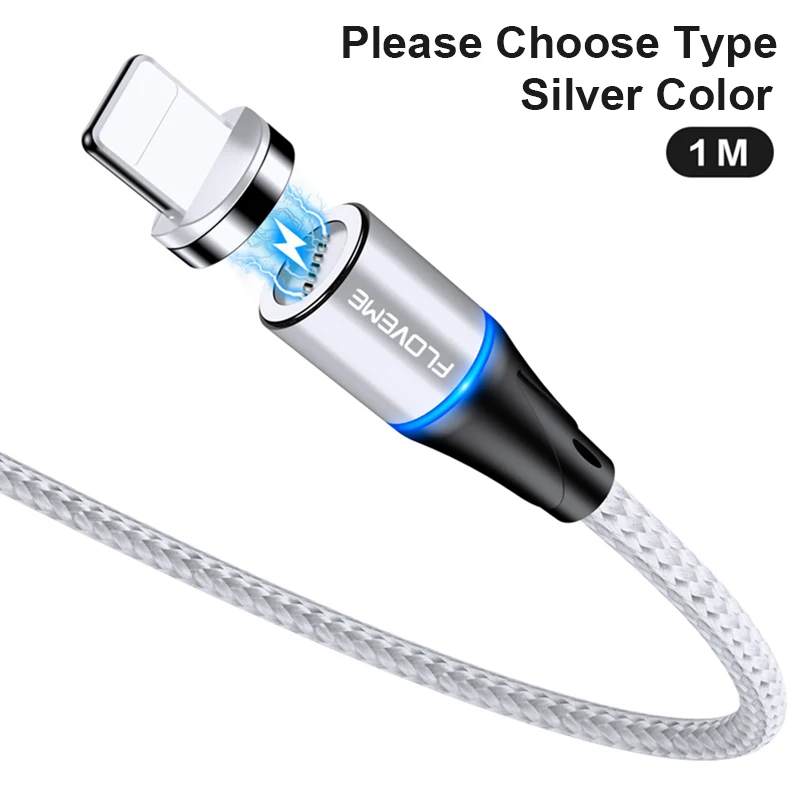 FLOVEME 3A Магнитный кабель Micro usb type C кабель для зарядного устройства Магнитный кабель для быстрой зарядки для iPhone huawei кабель для быстрой зарядки - Цвет: Silver Color