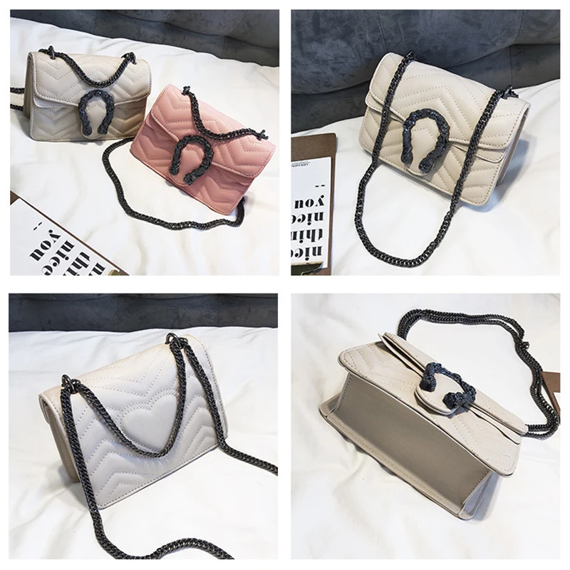 Designer Shoulder Bag Quality PU leather Messenger snake head square bag ladies hand bags Fashion Rhombus chain package | Багаж и сумки