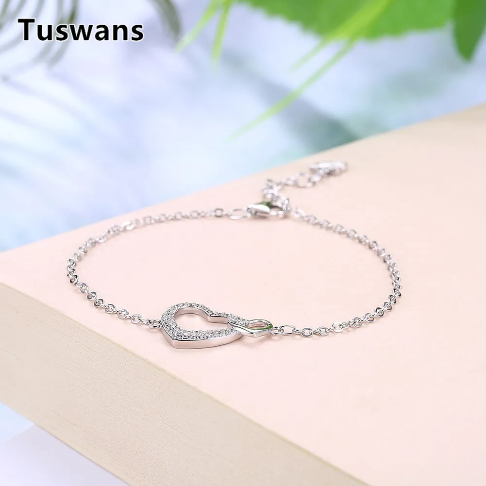 2018 Новая мода Женщины Чистое Серебро 925 Романтическое Сердце Любовь Кристалл Обаяние Браслеты Свадебные Пульсерас Изящные Ювелирные изделия.