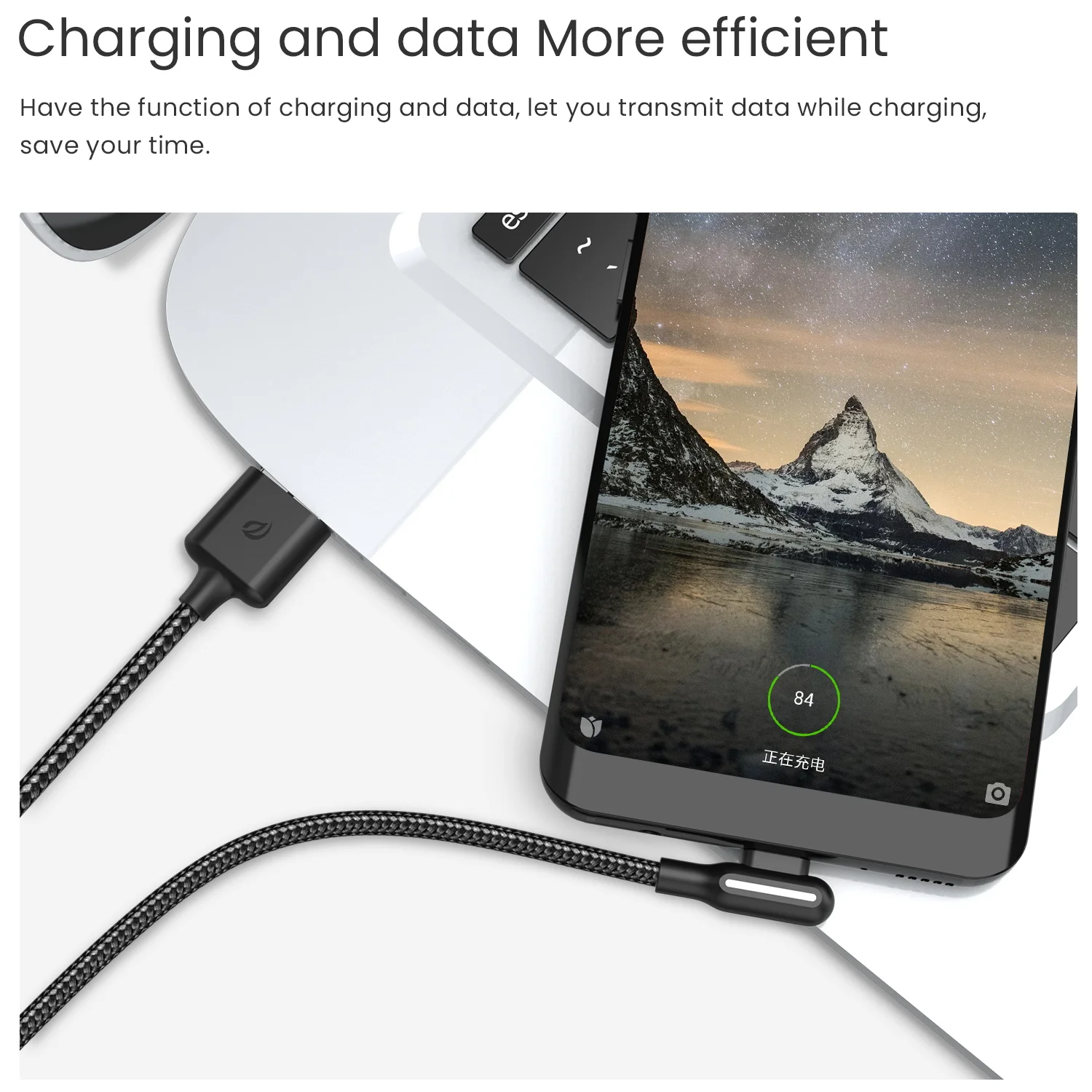 Wsken дыхательный светодиодный светильник usb type C кабель 90 градусов 3 А шнур для быстрой зарядки данных USB-C кабель для устройств samsung Xiaomi type-c