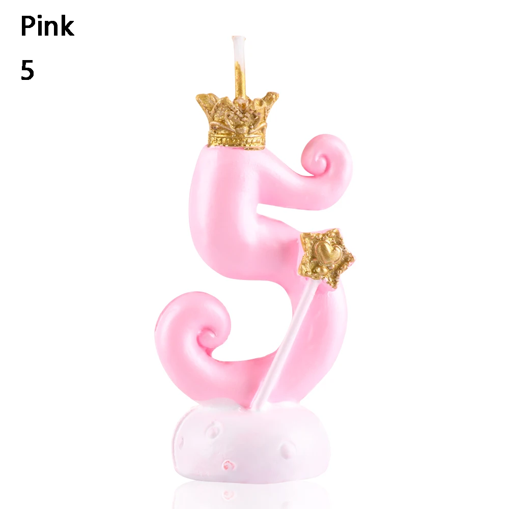 Pink-5with box 1 шт. розовая Корона 0-9 цифровой номер торт свечи Топпер для торта «С Днем Рождения» вечерние украшения для детей свадебные принадлежности - Цвет: Pink-5with box