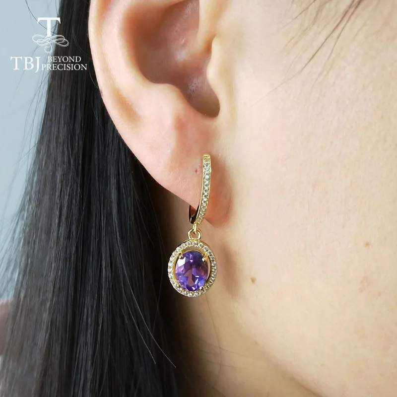 TBJ натуральный Африканский Аметист 3.5ct драгоценный камень застежка серьги