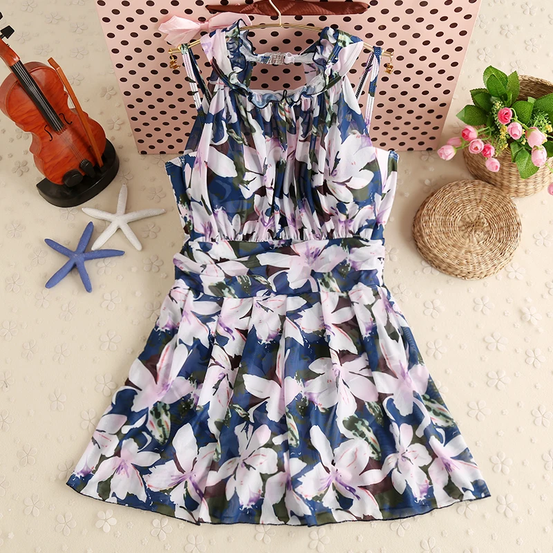 Высокая Средства ухода за кожей Шеи пляжное платье цветочный Купальники для