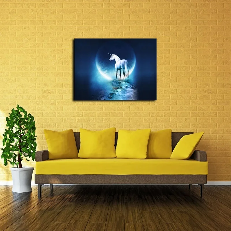 Волшебный единорог Лошадь Животных Луна Обои Печати Картина Маслом на Холсте Wall