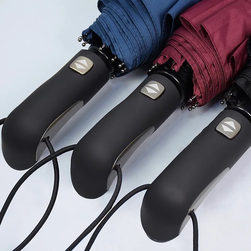 TOPX Big Leather Handle 10 Rib Strong Automatic Umbrella Rain Women Wind Resistant Men Black 3Folding Male Umbrellas Paraguas | Дом и сад