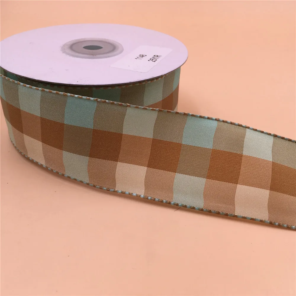 

38mm X 25yards Gingham Check Plaid Wired Edge Ribbon for Christmas Tree Wreath Bows Decoration DIY Gift Wrapping N1148