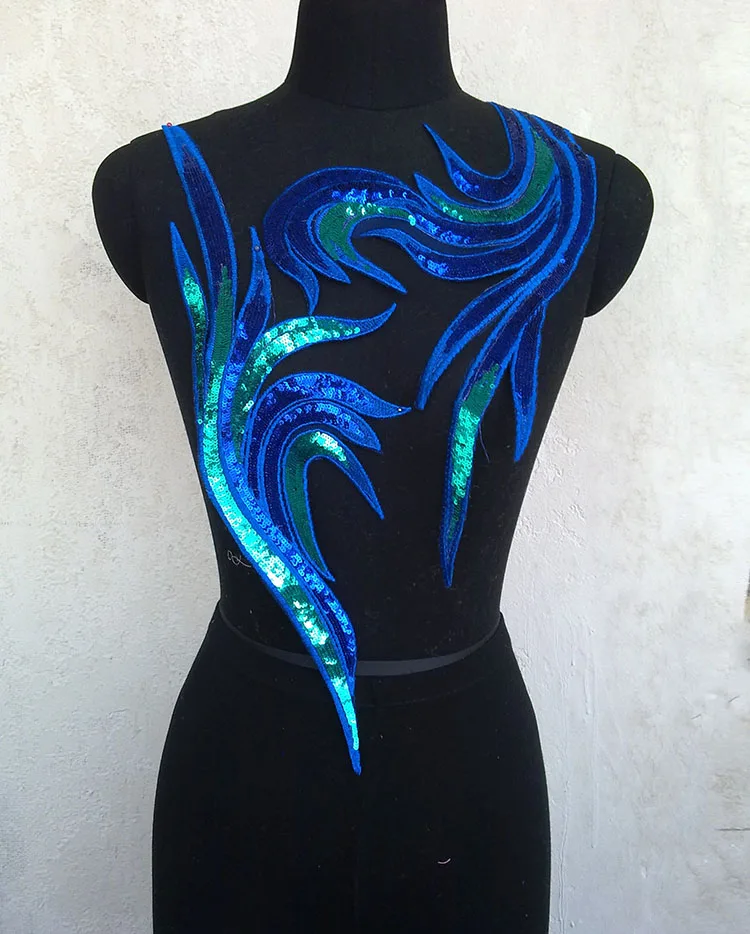 Высококачественные кружевные вышитые блестки голубые/Золотые нашивки с хвостом