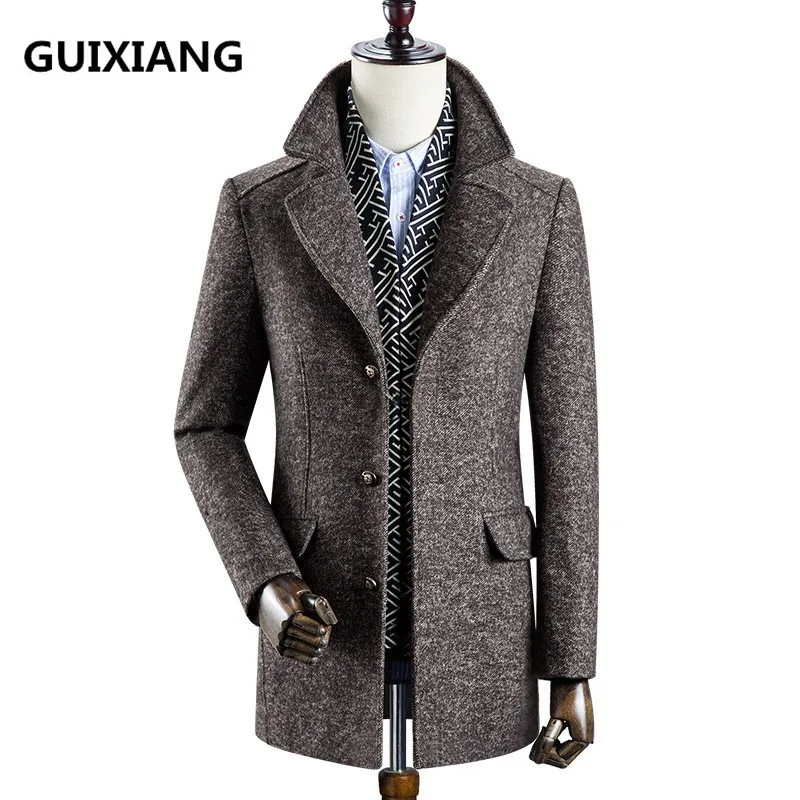 

2019 winter Scarf removable trench Men's fashion woolen trench coat jacket Men's casual woolen coats jackets men windbreak