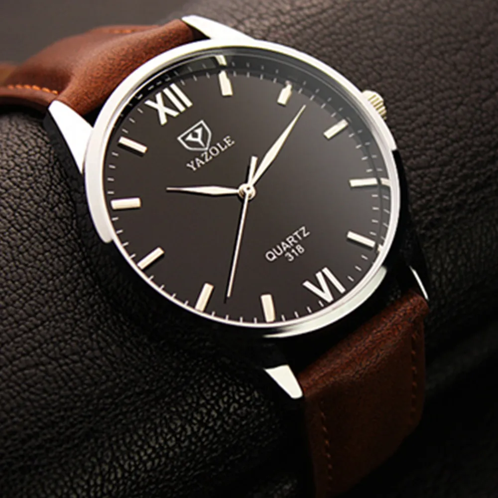 100 шт./лот 318 модные мужские часы с кожаным ремешком кварцевые высокого качества