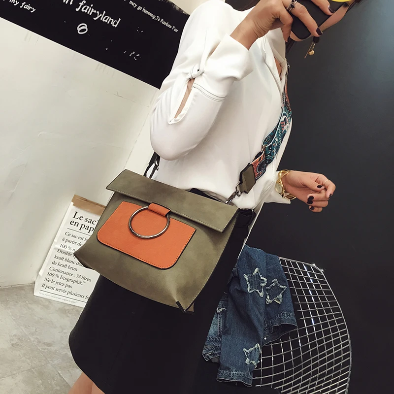 MYNOS Women Crossbody Bag Metal Ring Shoulder Suede Leather Messenger Patchwork Purse Bolsas Feminina SAC A MAIN Femme | Багаж и сумки