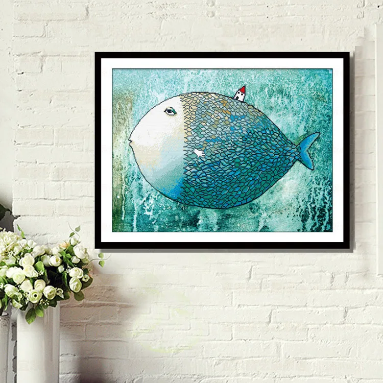

Needlework,Big fish small house embroidery,DIY 14CT Unprinted Cross stitch kits ,Art Pattern counted Cross-Stitching decor