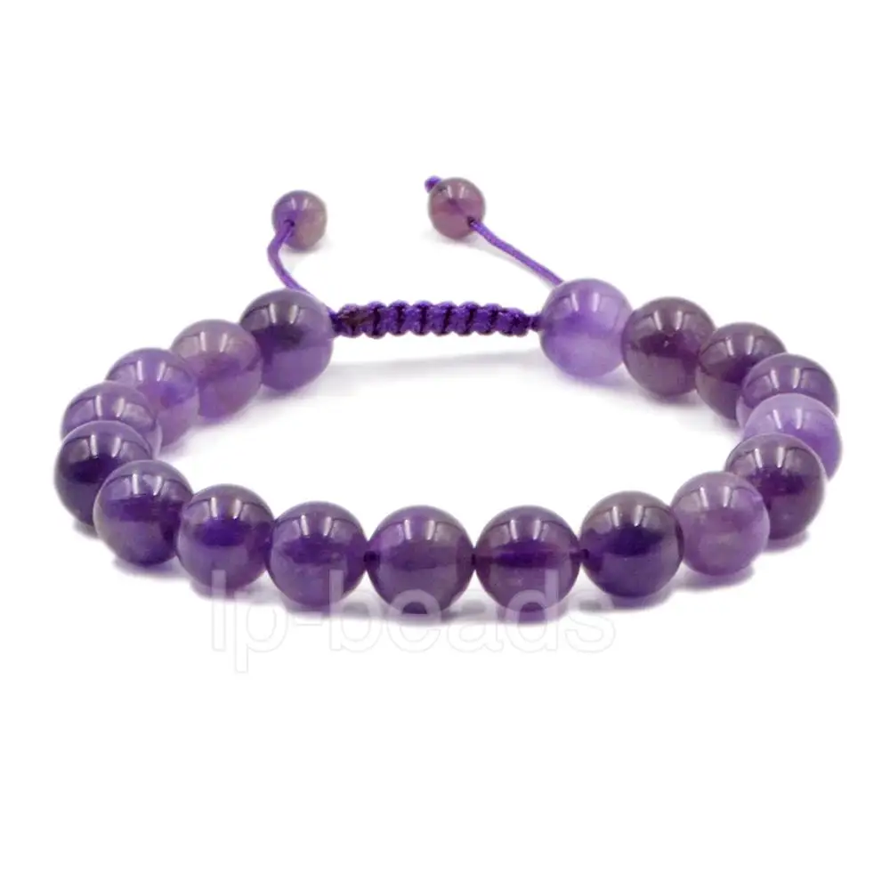 Amethyst 10 мм природных драгоценных камней плетеный браслет 3 шт./лот Для Мужчин's Женская Мода Макраме бисер регулируемый - Окраска металла: Amethyst
