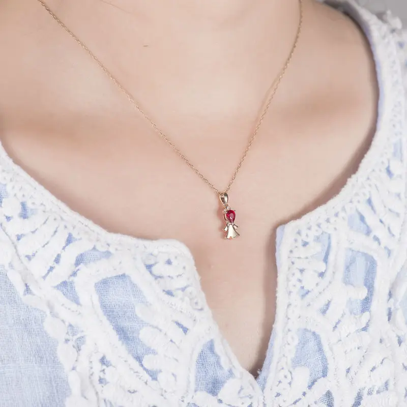 Loverjewlery Solid розовое золото 18 карат натуральный алмаз рубин кулон Дева для девочки