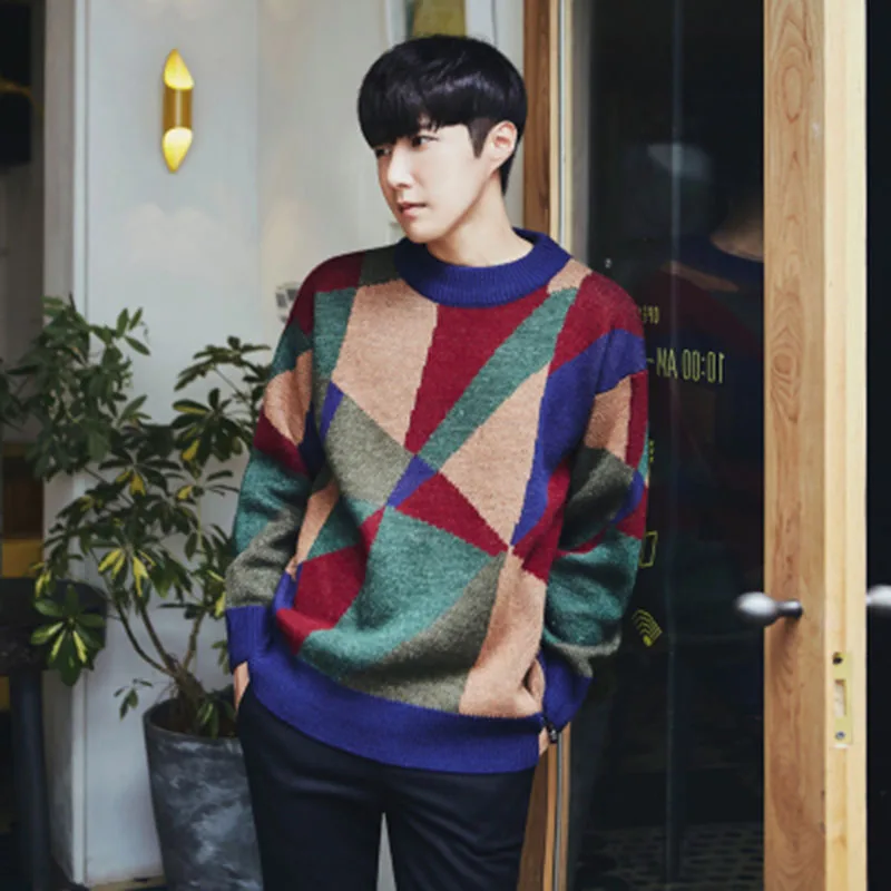Модный повседневный вязаный мужской свитер теплый шерстяной Ретро пуловер в