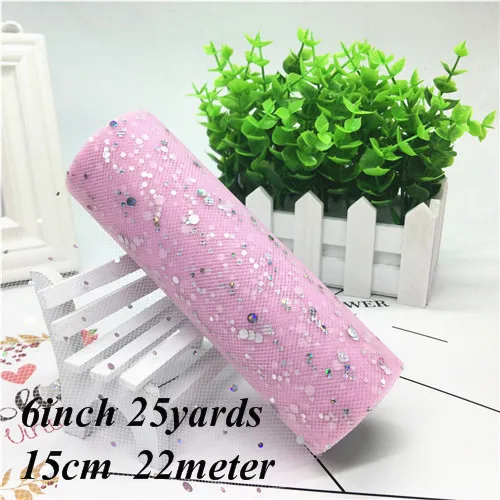 c08pink1 Блестящие Блестки 25 ярдов 6 дюймов тюль рулон катушки ткань для юбки-пачки Свадебная отделка органзы лазер DIY ремесла день рождения поставки - Цвет: c08pink1
