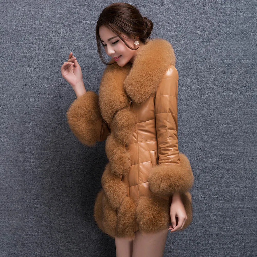 Женское длинное пальто с искусственным мехом jaket зимнее большого размера модель