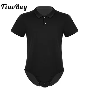 Мужской костюм с короткими рукавами TiaoBug, цельный комбинезон с застежкой в промежности, пижама с отложным воротником, Повседневная рубашка