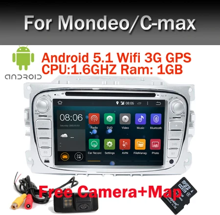 2Din 7 Дюймов В Тире Android 5.1 Dvd-плеер Автомобиля Для Ford Mondeo S-max C-max Galaxy Quad Core Wifi GPS