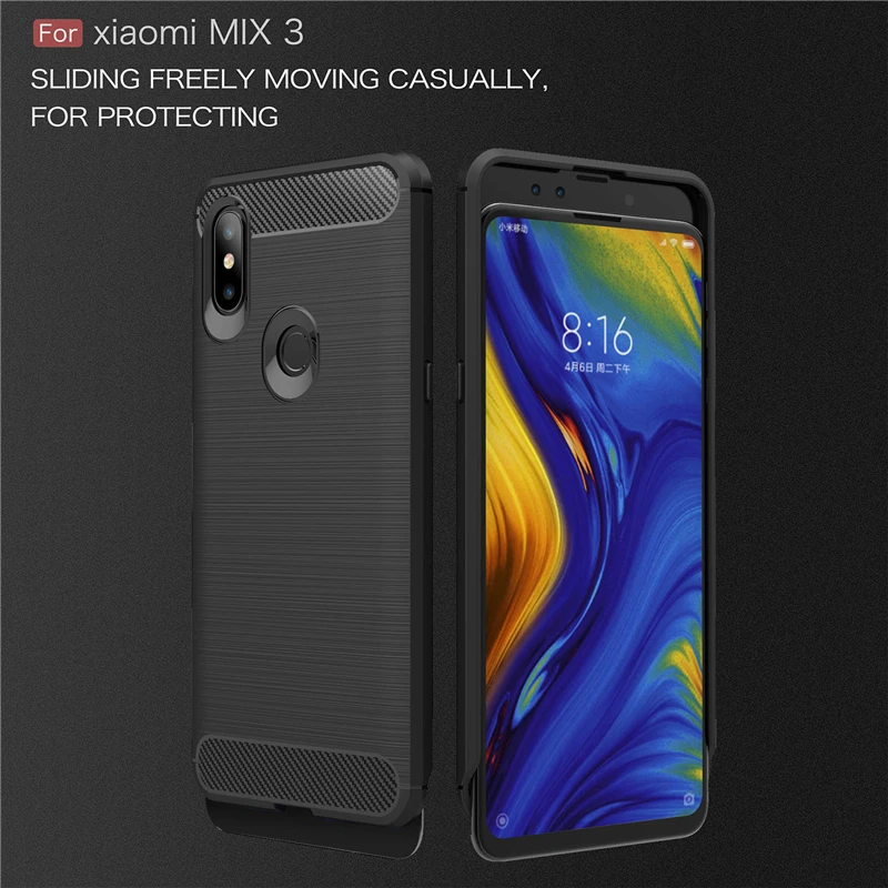 Carbon Fiber Phone Case For Xiaomi Mi Mix 3 6.39&quot Silicone Back Rubber Hybrid Cover Funda | Мобильные телефоны и