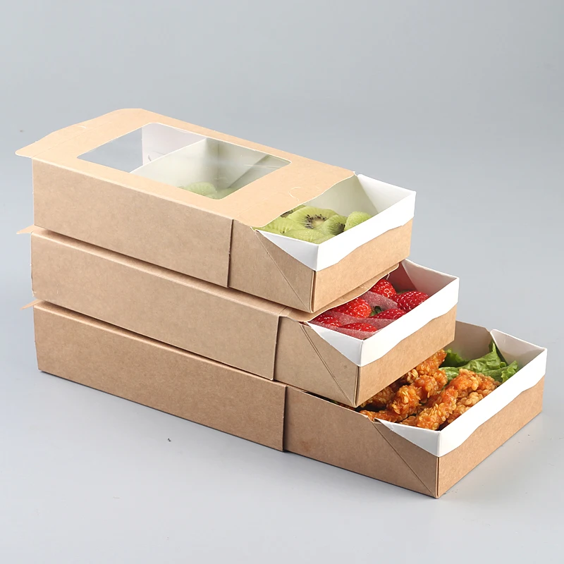 20 шт одноразовые коробки для упаковки салата крафт-бумага толкатель Bento чехлы на вынос упаковочные инструменты Одноразовые Коробки для взлета