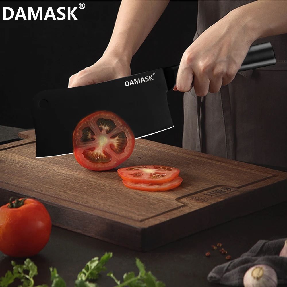 DAMASK набор кухонных ножей из нержавеющей стали черный цвет для мясника Nakiri 4Cr14mov