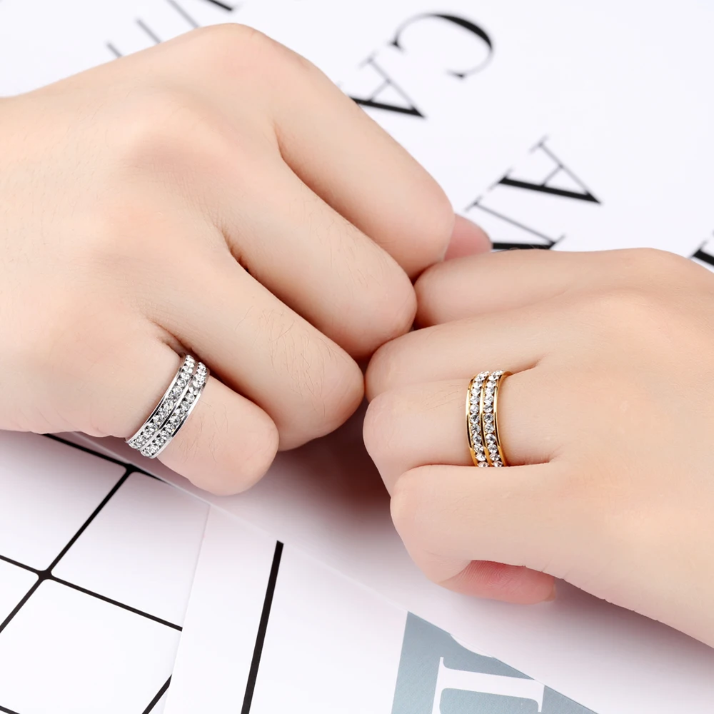 Seanuo 6MM Double Layer Full CZ Stone Men Stainless Steel Finger Ring Jewelry Fashion Charm Women 316L Wedding Rings Girl | Украшения и