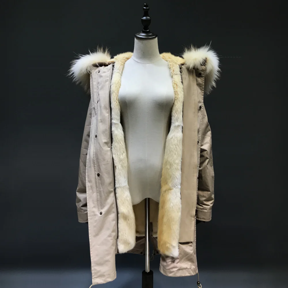 Maylofuer Detachable Natural Green Root Mink Fur Inner Parka Real Raccoon Collar Hood Coat Women Parkas Warm Golden | Женская одежда