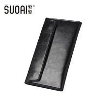 suoai genuine leather wallet women high quality soft long purse fashion female wallets card holder