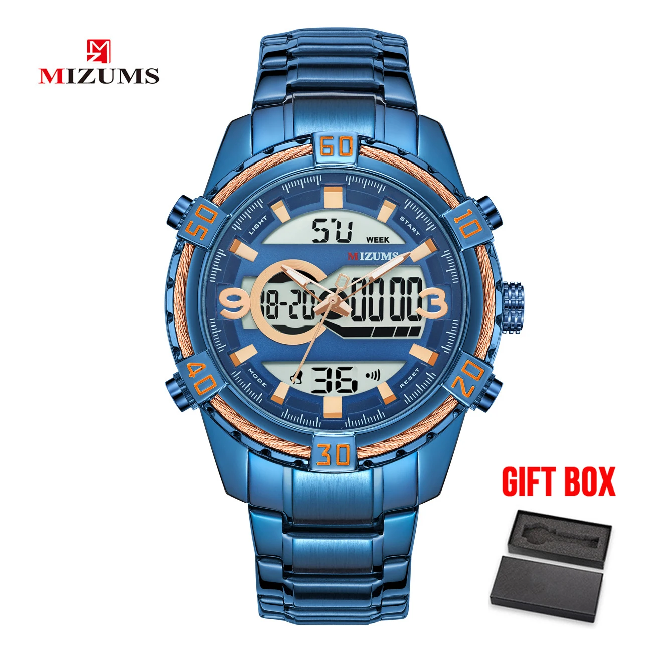 blue box MIZUMS водонепроницаемые мужские часы роскошные золотые Бизнес Кварцевые спортивные часы цифровые наручные часы Relogio masculino reloj hombre - Цвет: blue box
