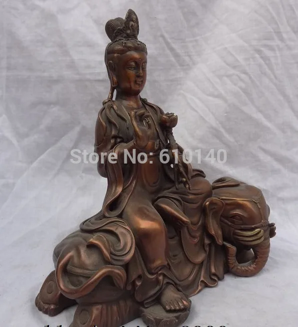 10 &quotкитайские буддизм из чистой бронзы Lotus WenShu Kwan-Yin QuanYin статуя слона | Дом и сад
